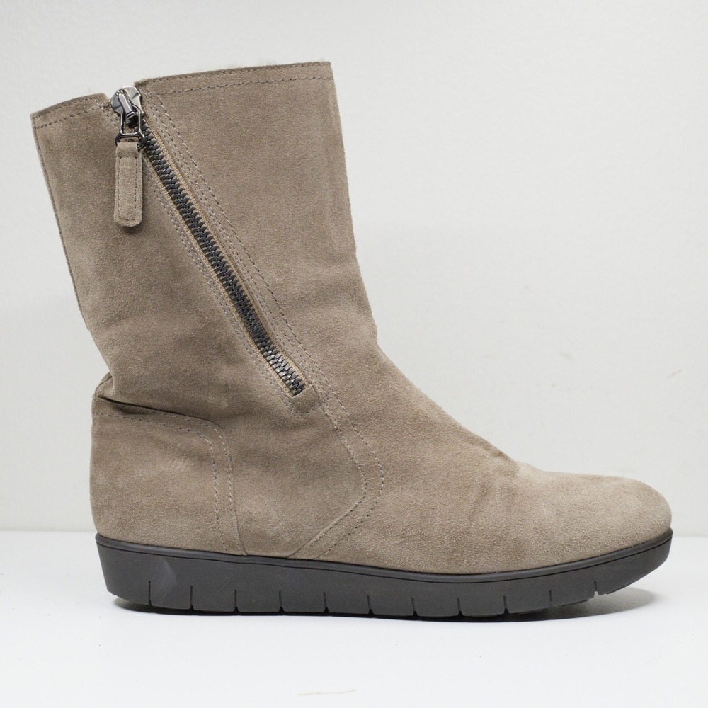 AQUATALIA Suede Faux Fur Fleece‎ Lined Mid Calf Boot Minimalist Taupe Sz 10